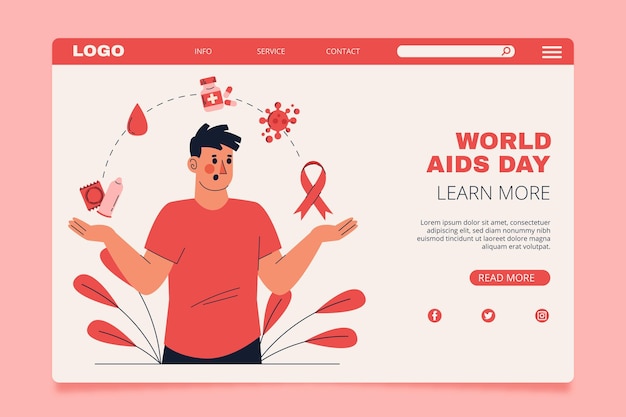 Hand Drawn Flat World AIDS Day Landing Page Template