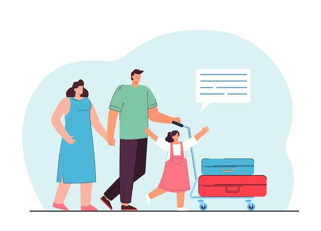 Family Vacation Illustration: Happy Family Carrying Baggage