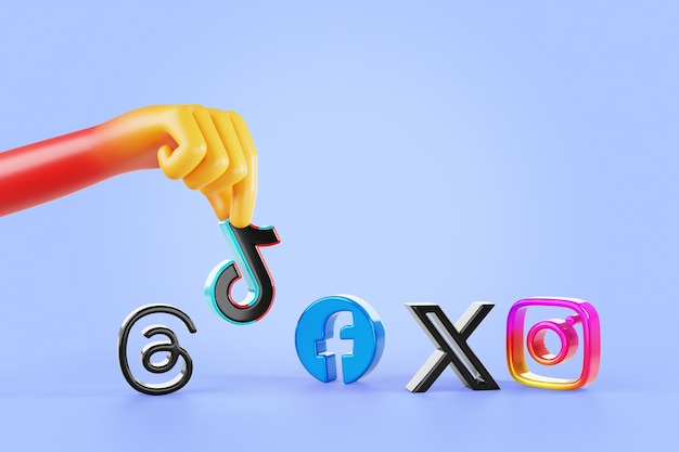 3D Rendering of Hands and Social Media Background