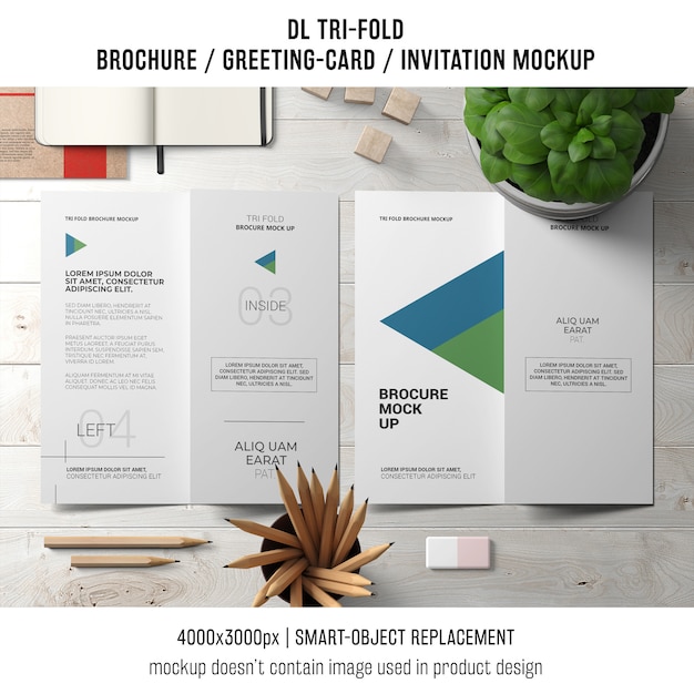 Trifold Brochure or Invitation Mockup with Still Life Concept