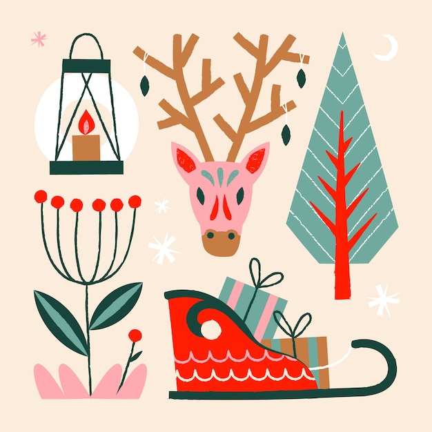 Scandinavian Christmas Elements Collection: Free Download Vector Templates