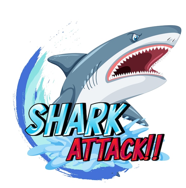 Marine Logo with Big Blue Shark and Shark Attack Text