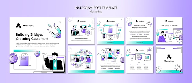 Flat Design Marketing Strategy Instagram Posts