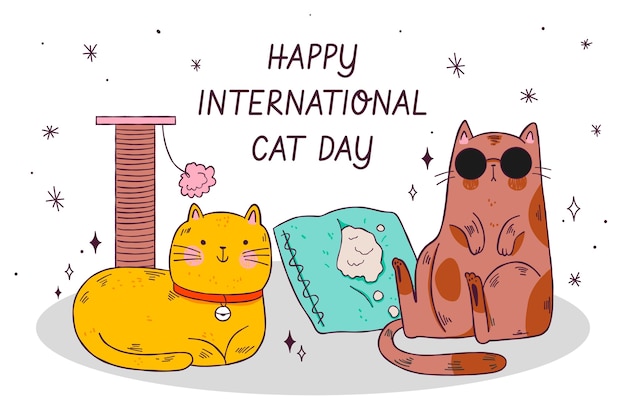 Hand drawn international cat day background