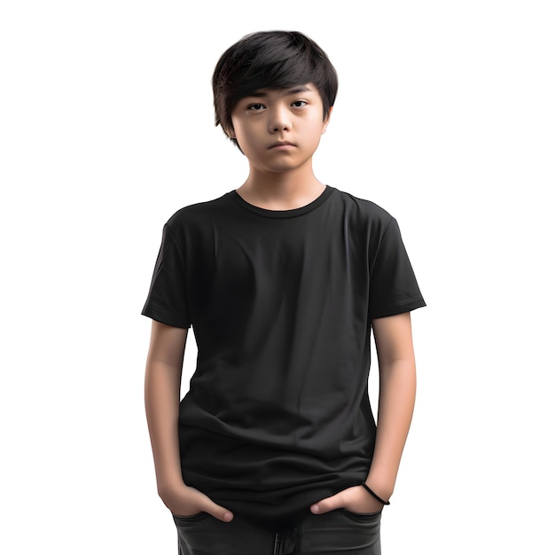 Asian Boy Wearing Black T-Shirt: Free Stock Photo with Clipping Path