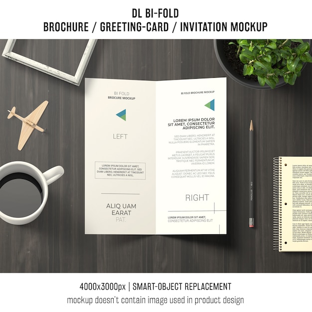 Bi-fold Brochure or Invitation Mockup with Still Life Concept