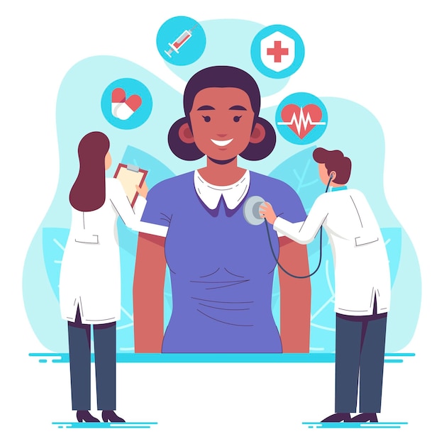 Vector Templates: Flat-hand drawn patient taking a medical examination (Free Download)