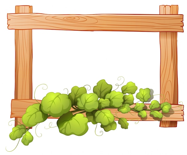 Vector Template: Wooden Frame with Leafy Plant on White Background