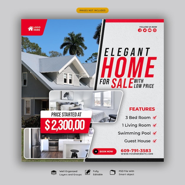 Real estate house property Instagram post or social media banner template