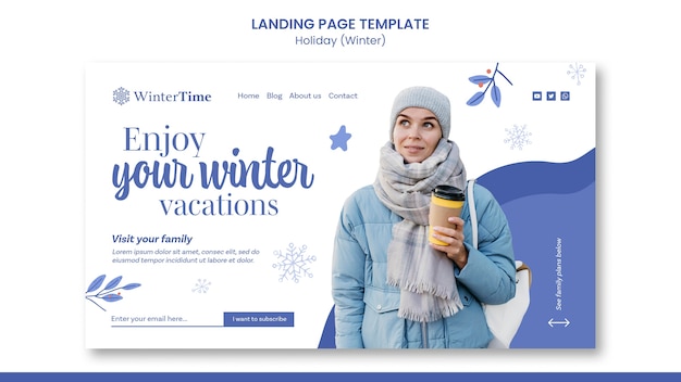 Winter vacation landing page template