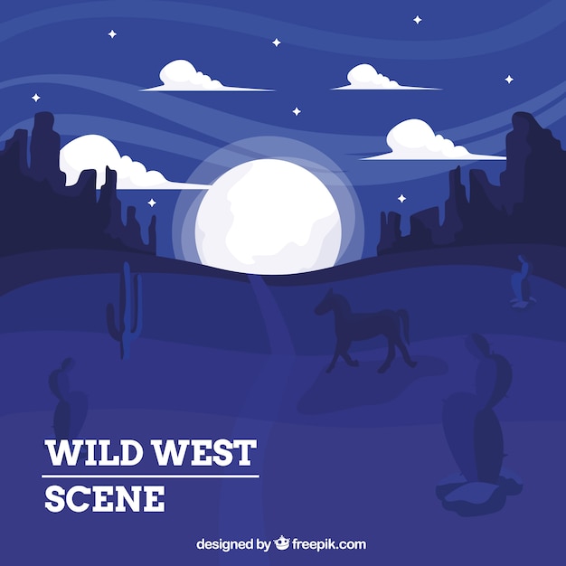 Wild West Background with Horse at Night