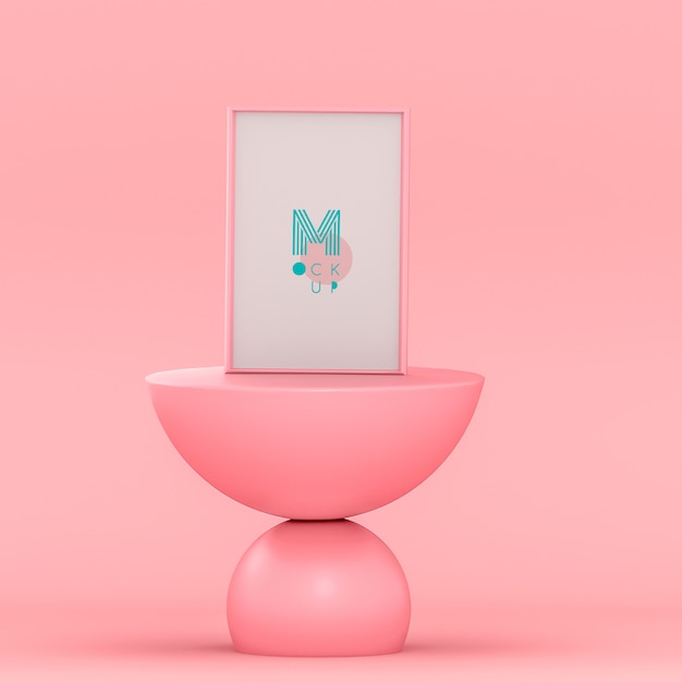 Monochromatical Pink 3D Scene with Poster Mockup