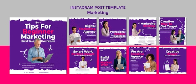 Flat Design Marketing Strategy Instagram Posts