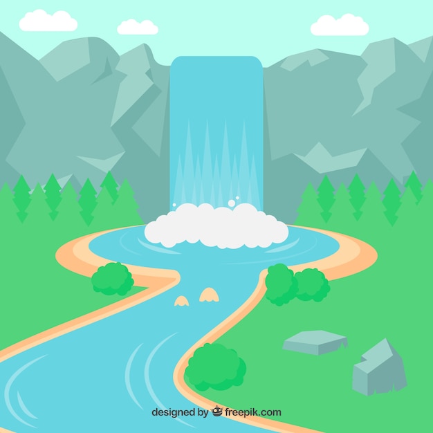 Cartoon Style Waterfall Background Vector Template – Free Download