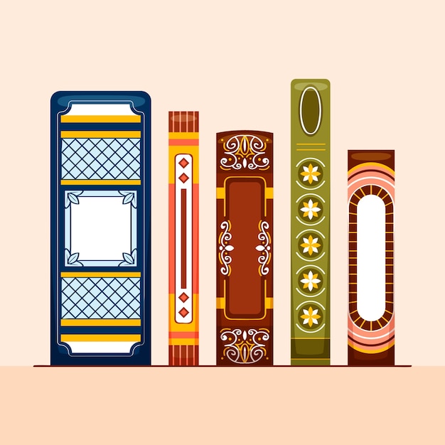 Hand drawn flat design book spine