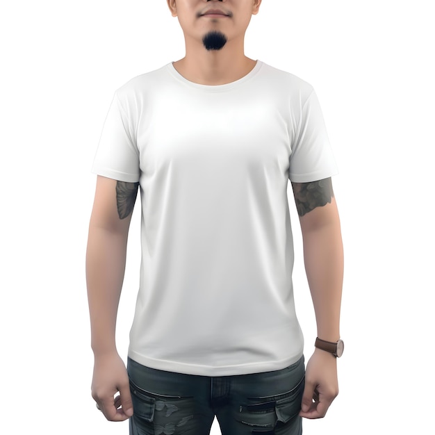 White Blank T-shirt on Man Isolated on White Background