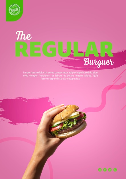 Hand holding burger PSD template for free download