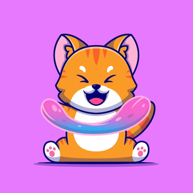 Cute Cat Playing Slime Cartoon Icon Illustration