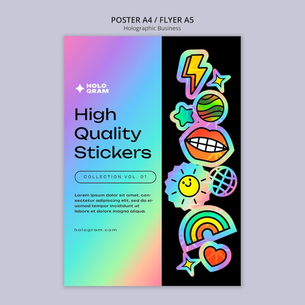 Flat design holographic stickers template