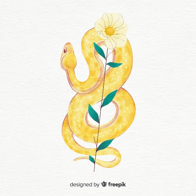 Hand drawn snake with flowers