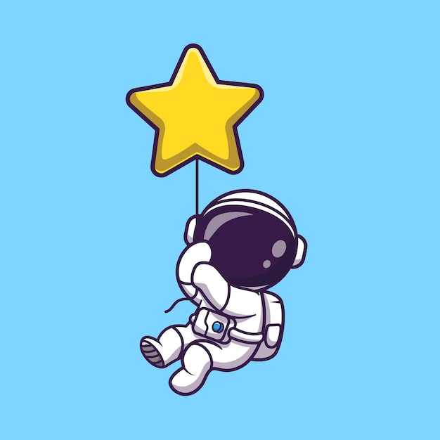 Astronaut Floating with Star Balloon Cartoon Vector Icon Illustration