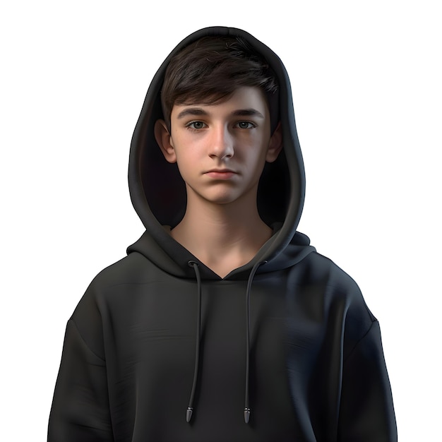 Teenager in Black Hoodie – Free Download 3D Render Isolated on White Background