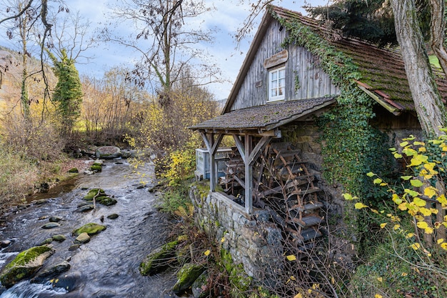 Wooden Cabin near River in Black Forest Mountains, Germany