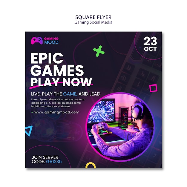 Gradient Gaming Social Media Square Flyer Template