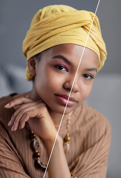 Before and After Portrait of Woman Retouched