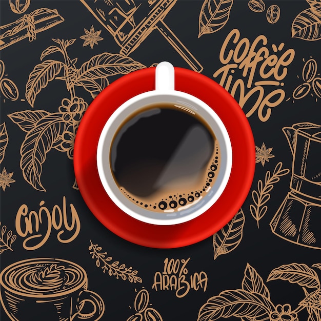 Realistic Coffee Time Background with Coffee Cup