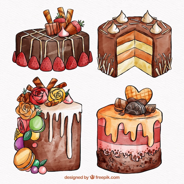 Cakes Collection in Watercolor Style – Free Download