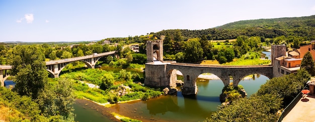 Panoramic View of Two Bridges in Besalu – Free Stock Photo Download