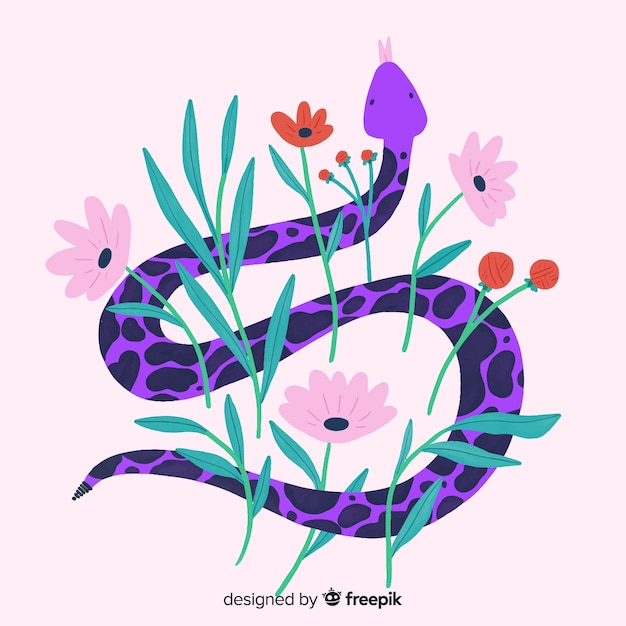 Watercolor Snake with Flowers Background