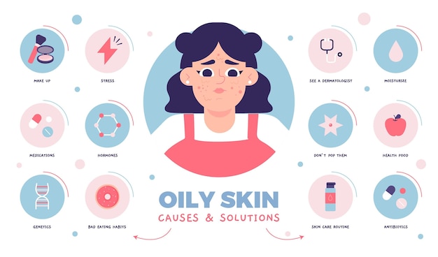 Flat-hand Drawn Oily Skin Problems Infographic