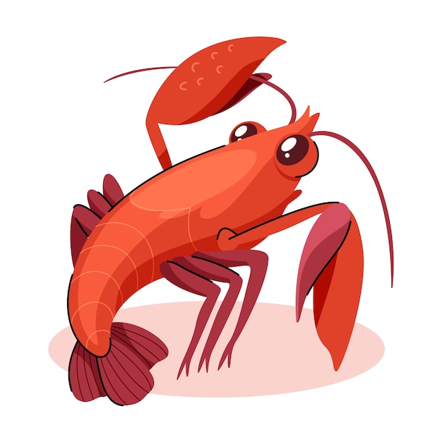 Hand drawn crawfish cartoon illustration