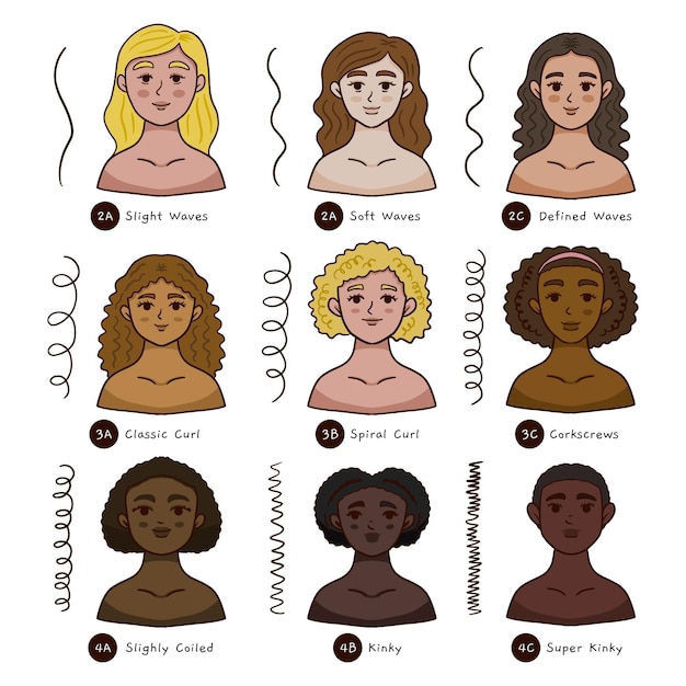 Flat-Hand Drawn Curly Hair Types Pack – Free Stock Photo Download