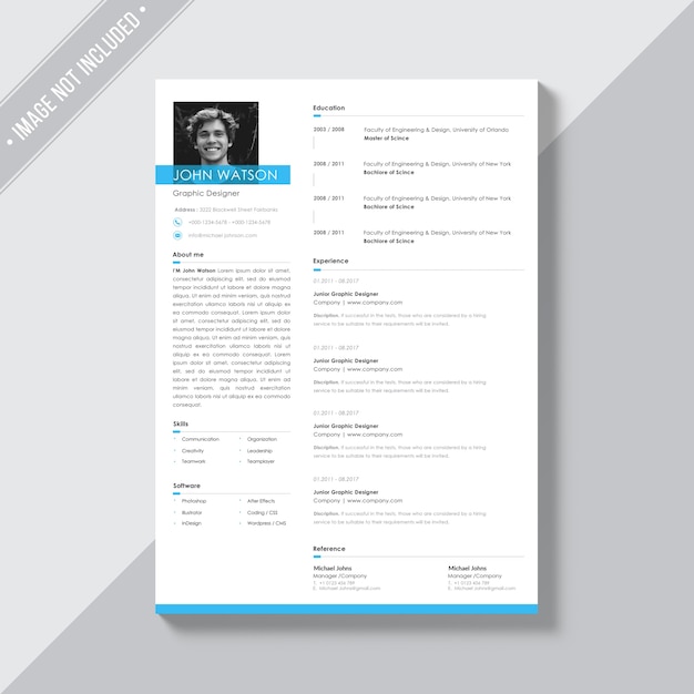 White cv template with blue details