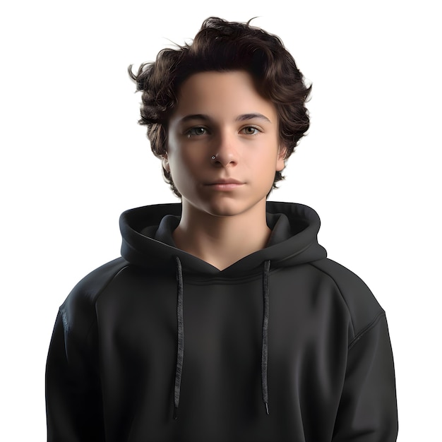 3d digital render of a teenager with a black hoodie isolated on white background