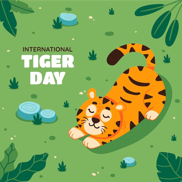 International Tiger Day Awareness: Flat Illustration