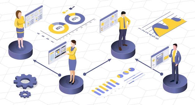 Business Analysis Technology Concept Isometric Vector Illustration with Big Database Process