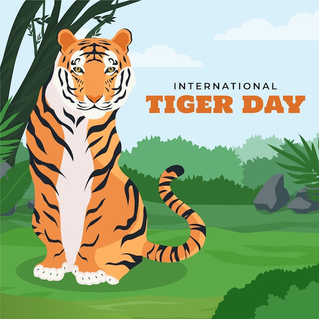 International Tiger Day Awareness: Flat Illustration