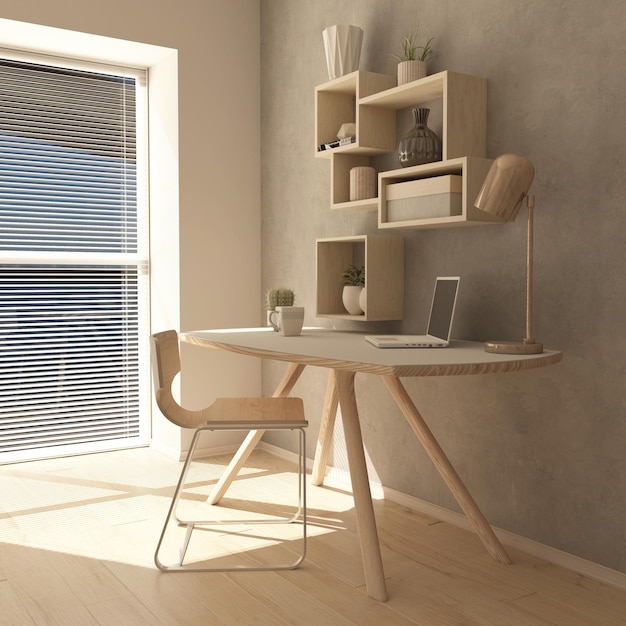 3D Render of a modern home office – Free Stock Photo Download