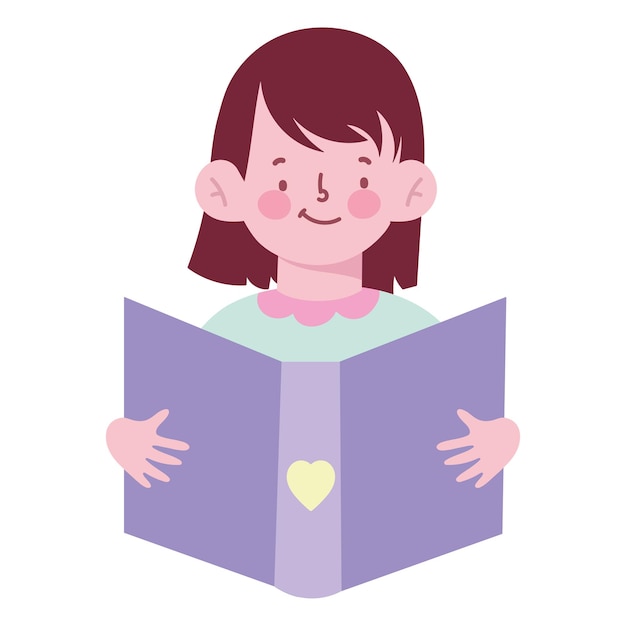 Child reading book with smiling cute icon isolated