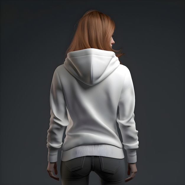 Woman in white hoodie on a dark background 3d rendering