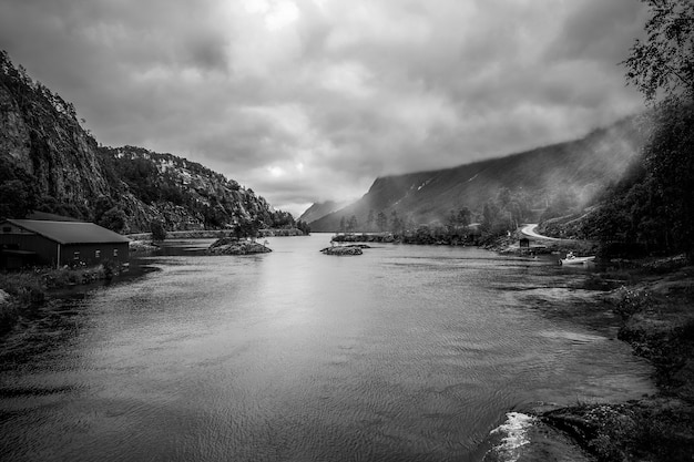 Black and White Landscape with River