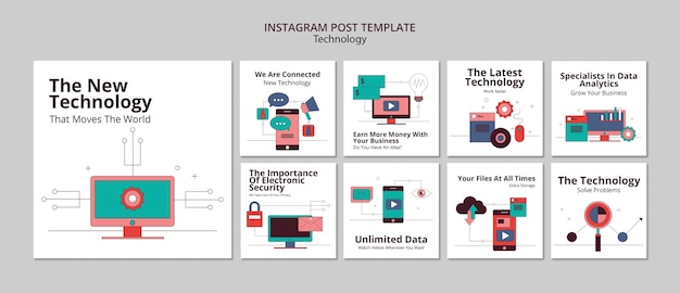 Flat Design Technology Instagram Posts – Free Download