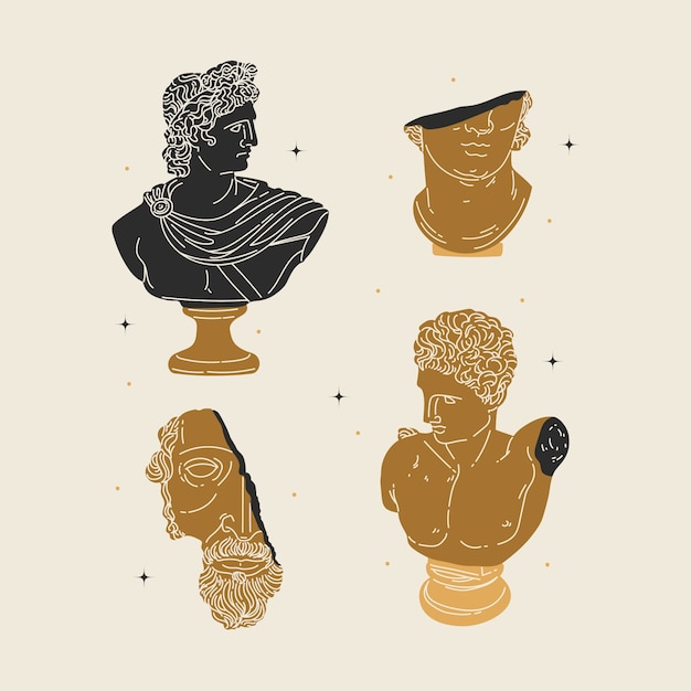 Hand drawn flat design greek mythology character collection