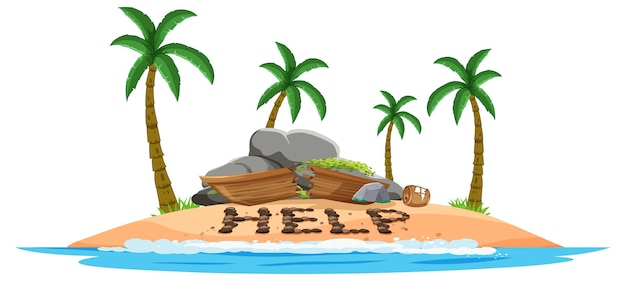 Deserted island with broken boat lying on the beach – Vector Templates for Free Download