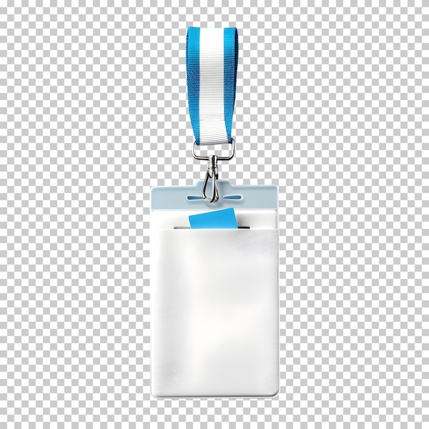 White Leather Blank ID Holder with Blue Lanyard