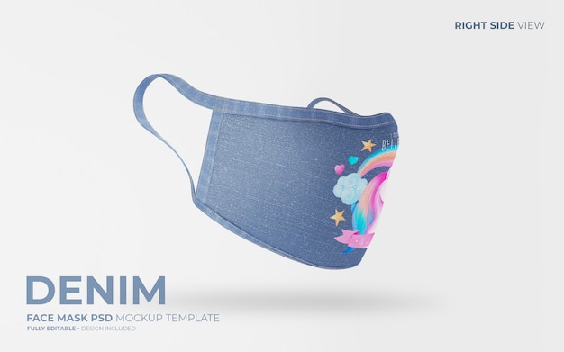 Fashion Face Mask Mockup in Denim Fabric